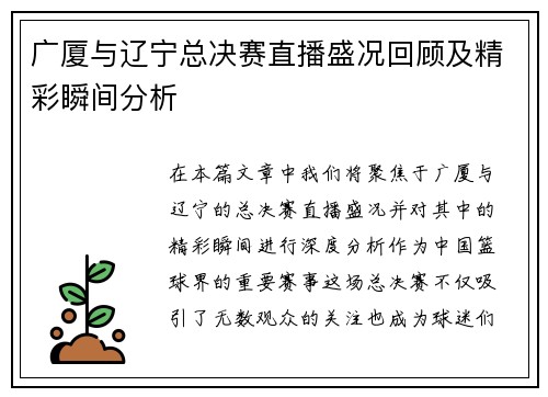广厦与辽宁总决赛直播盛况回顾及精彩瞬间分析